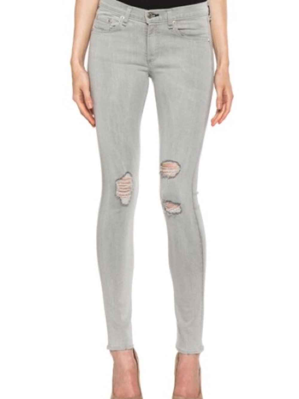 RAG & BONE Women’s Light Gray Ripped Skinny Jeans